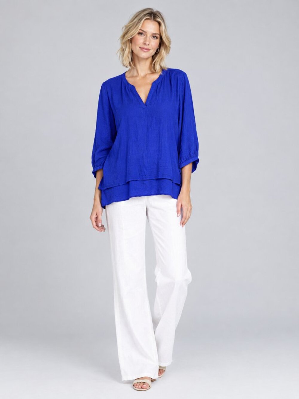 2/$30 Chico's Layered Look V-Neck Tunic Top Cobalt Blue 16 #A4937